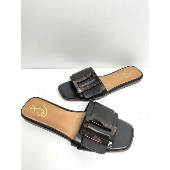 Sam Edelman Sandals Inez Slide Womens Size 9 Black Tortoiseshell Buckle Leather - Picture 7 of 12